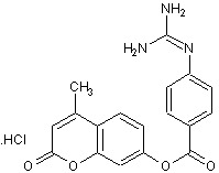 Chemical Structure - 4-Methylumbelliferyl 4-guanidinobenzoate hydrochloride hydrate (AB275048)