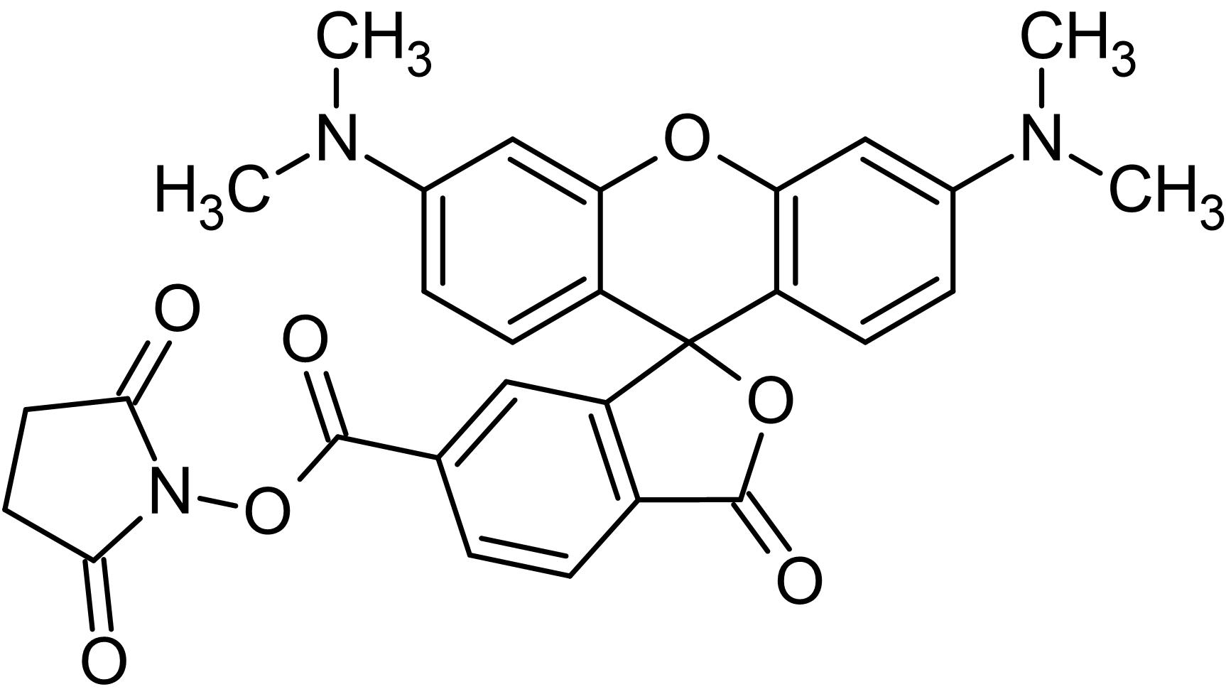 Chemical Structure - 6-TAMRA N-succinimidyl ester (6-TAMRA SE), Fluorophore for conjugation (AB145334), expandable thumbnail