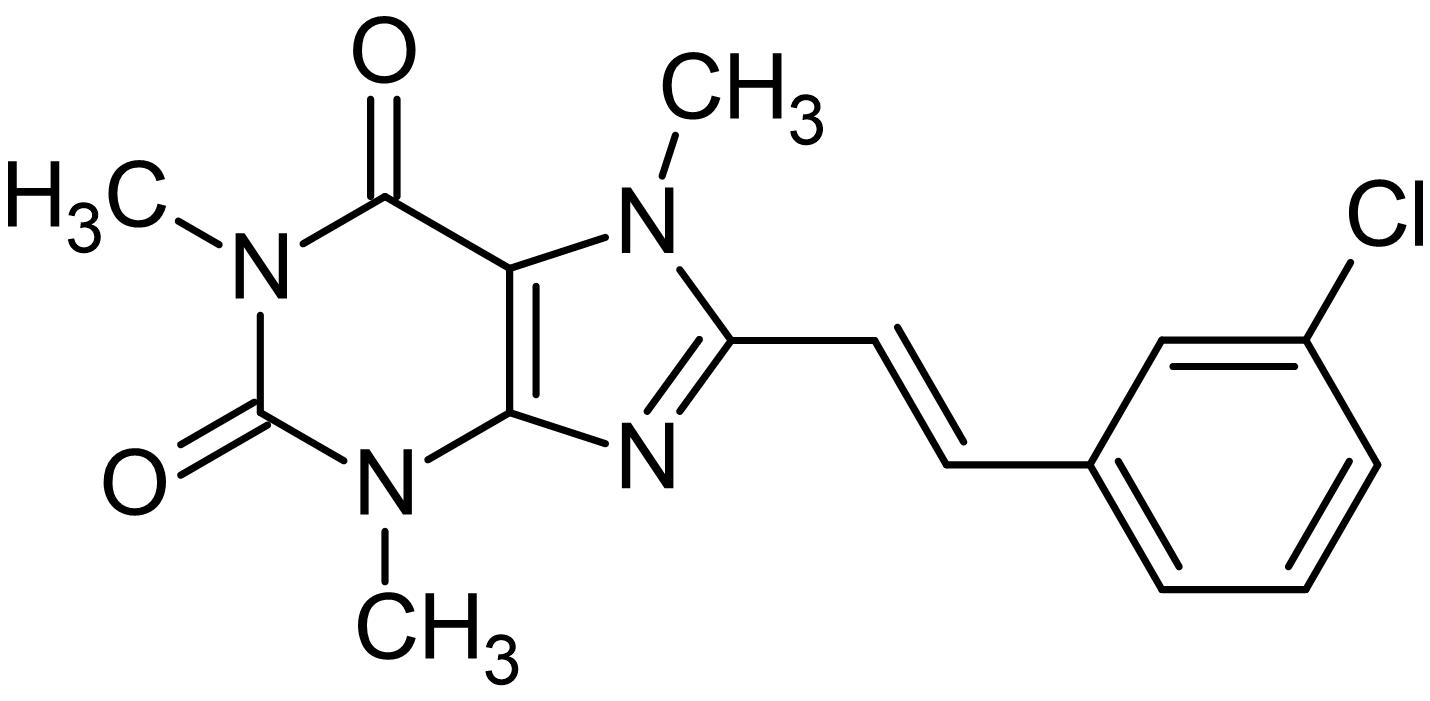 Chemical Structure - 8-(3-Chlorostyryl)caffeine, A2A receptor antagonist. MAO-B inhibitor. (AB120442), expandable thumbnail