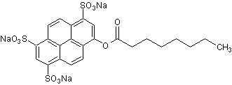 Chemical Structure - 8-Octanoyloxypyrene-1,3,6-trisulfonic acid trisodium salt (AB275325), expandable thumbnail