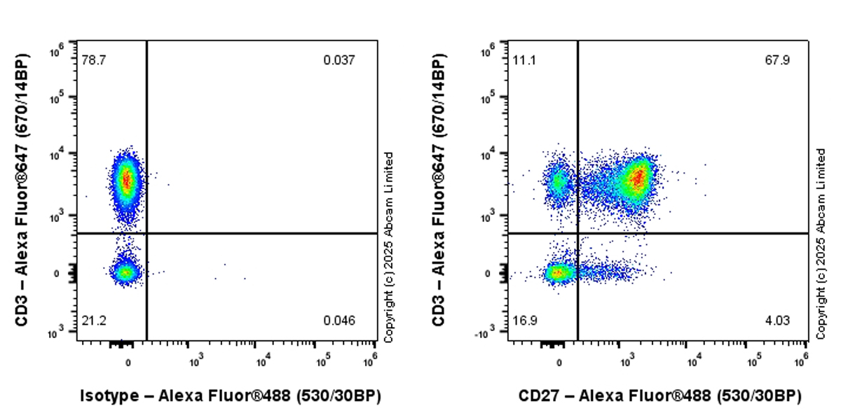 Flow Cytometry - Alexa Fluor® 488 Anti-CD27 antibody [EPR27428-9] (ab324176), expandable thumbnail