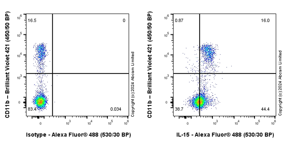 Flow Cytometry (Intracellular) - Alexa Fluor® 488 Anti-IL-15 antibody [EPR22635-214] (AB322228), expandable thumbnail