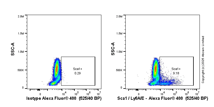 Flow Cytometry - Alexa Fluor® 488 Anti-Sca1 / Ly6A/E antibody [E13 161-7] - Hematopoietic Stem Cell Marker (AB323683)