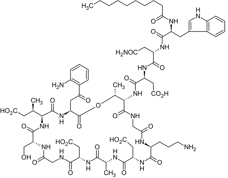 Chemical Structure - Daptomycin, Lipopeptide antibiotic (AB141204)