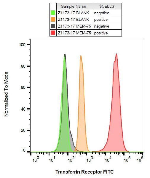 Flow Cytometry - FITC Anti-Transferrin Receptor antibody [MEM-75] (AB239251), expandable thumbnail