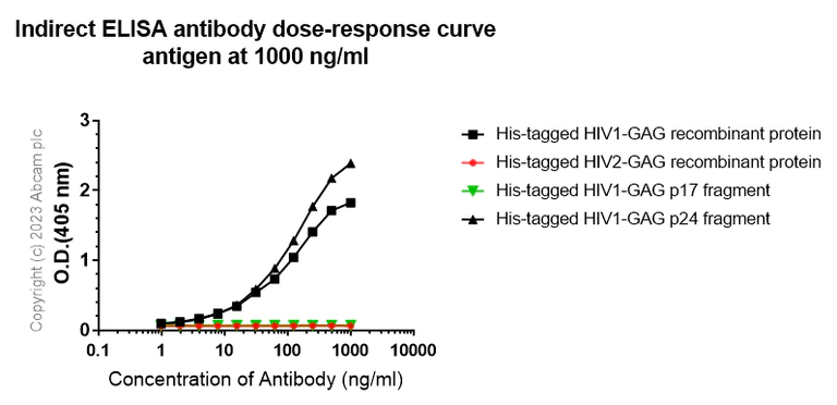 Indirect ELISA - Anti-HIV1 p55 + p24 antibody [EPR27327-79] - BSA and Azide free (AB308073)