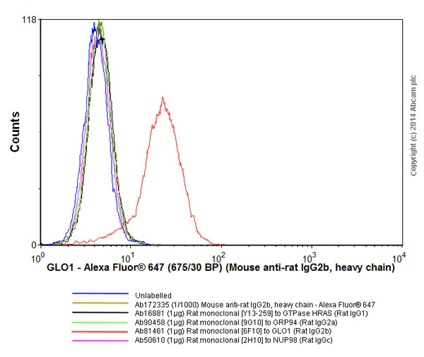 Flow Cytometry - Mouse monoclonal [2B 10A8] Anti-Rat IgG2b heavy chain (Alexa Fluor® 647) (AB172335)