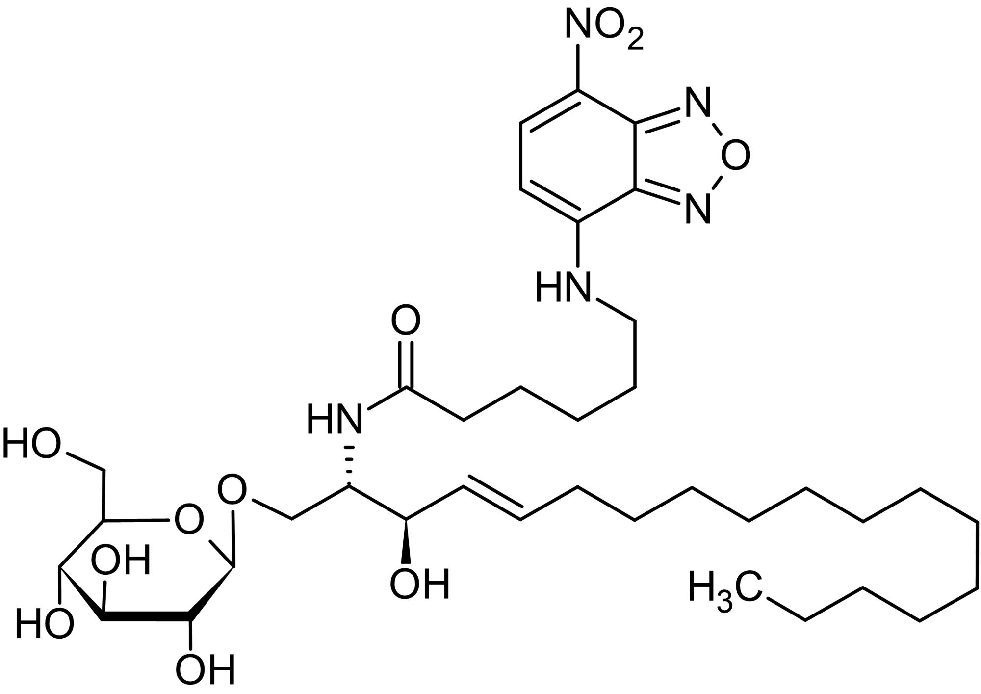 Chemical Structure - N-Hexanoyl-NBD-glucosylceramide, Fluorescent C6:0-glucosylceramide analog (AB143989)