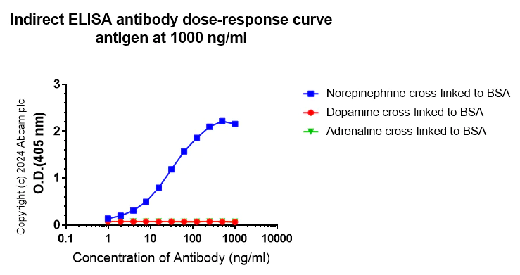 Indirect ELISA - Anti-Noradrenaline antibody [EPR24435-114] - BSA and Azide free (AB315970)