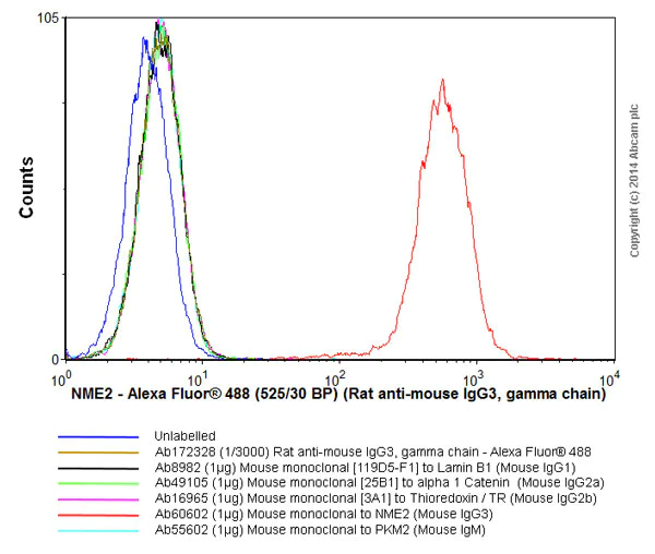 Flow Cytometry - Rat monoclonal [SB76b] Anti-Mouse IgG3 gamma chain (Alexa Fluor® 488) (AB172328)