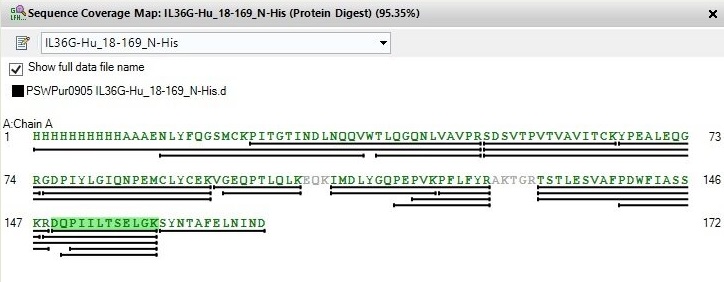 Mass Spectrometry - Recombinant human IL36 gamma/IL-1F9 protein (His Tag) (AB318252), expandable thumbnail
