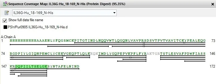 Mass Spectrometry - Recombinant human IL36 gamma/IL-1F9 protein (His Tag) (AB318252)