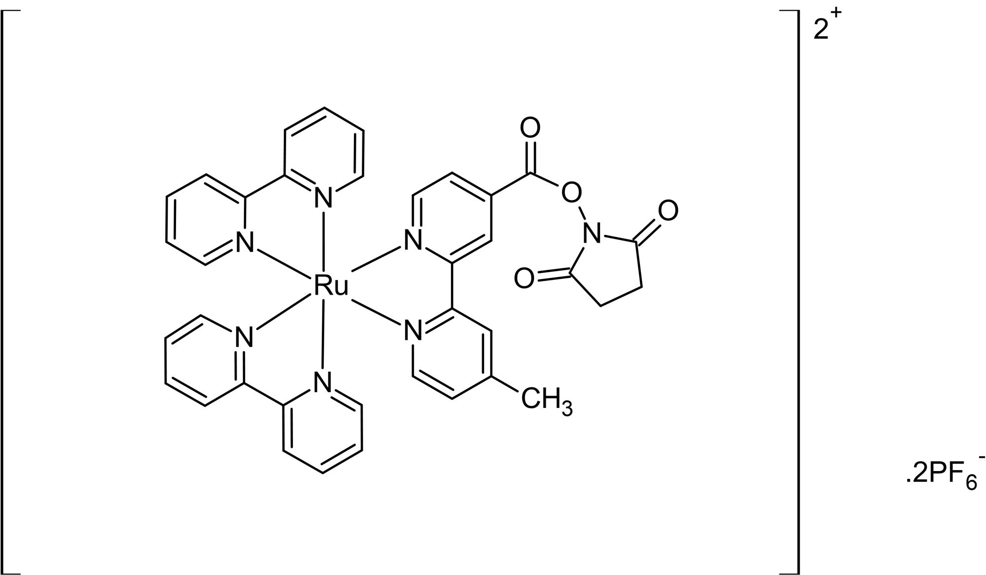 Chemical Structure - Ru(bpy)2(mcbpy-O-Su-ester)(PF6)2, ester of ruthenium (AB145285), expandable thumbnail