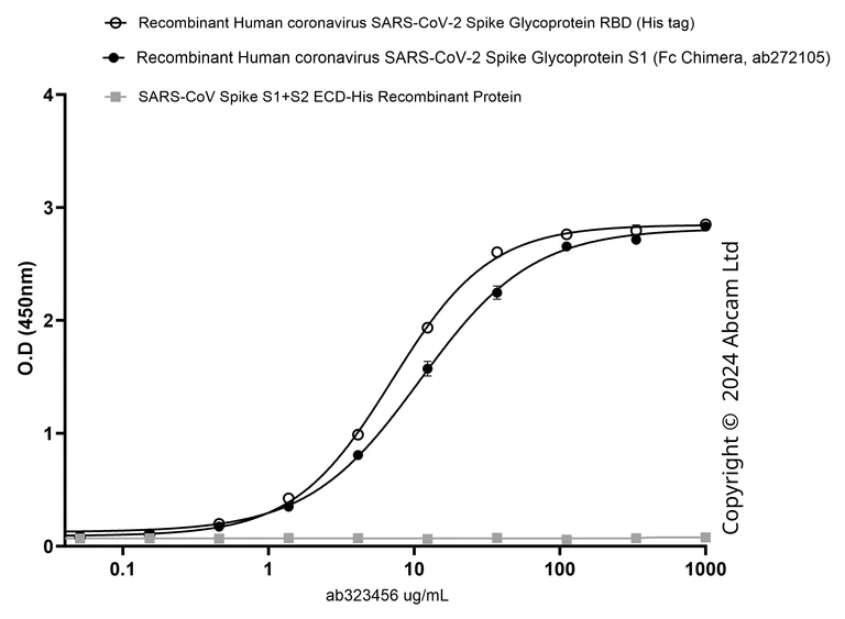 Indirect ELISA - Anti-SARS-CoV-2 S Glycoprotein S1 (RBD) antibody [EPR24852-174] -Hu IgG1 (Chimeric) BSA & Azide free (AB323458)