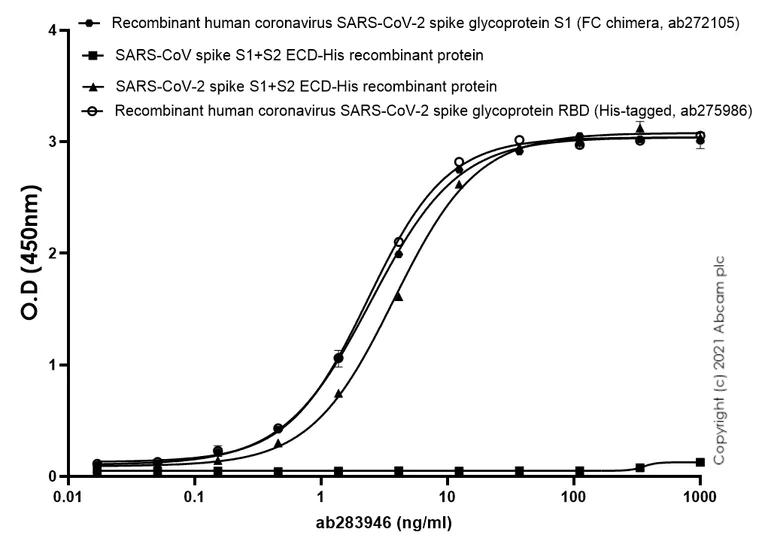 Indirect ELISA - Anti-SARS-CoV-2 Spike Glycoprotein S1 (RBD) antibody [EPR24852-174] - BSA and Azide free (AB283947)