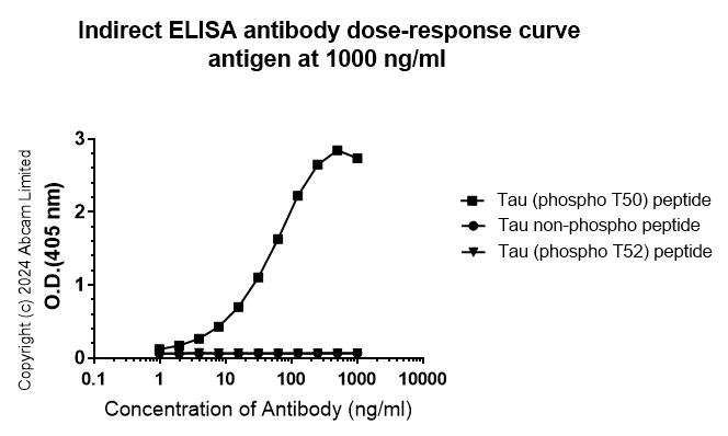 Indirect ELISA - Anti-Tau (phospho T50) antibody [EPR29148-44] - BSA and Azide free (AB324765)