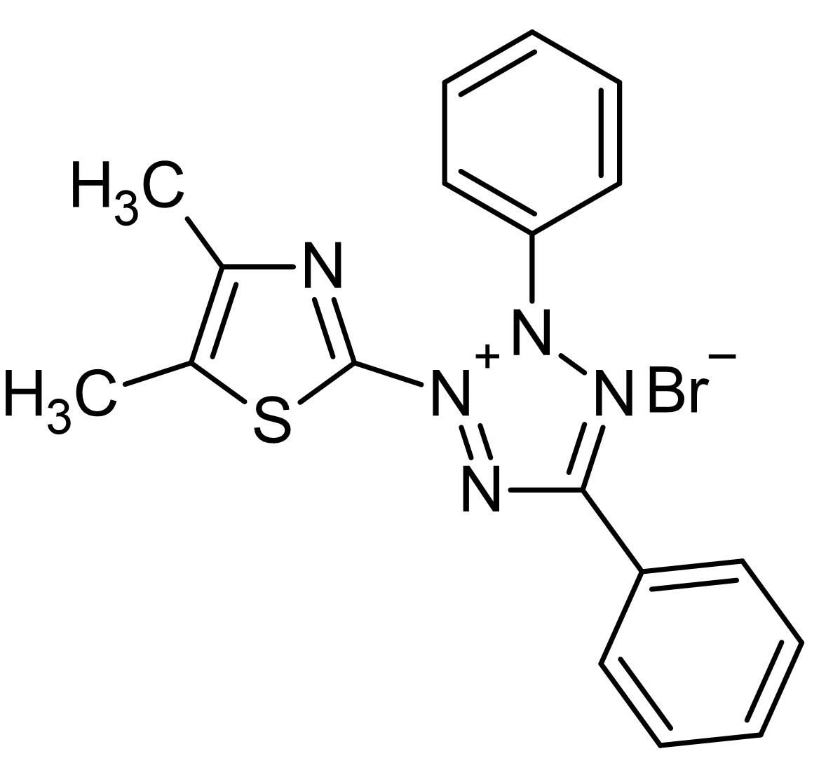 Chemical Structure - Thiazolyl blue tetrazolium bromide (MTT), membrane-permeable dye (AB146345), expandable thumbnail